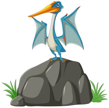 Çizgi film Pterodactyl 'i bir kayanın üzerinde duruyor.