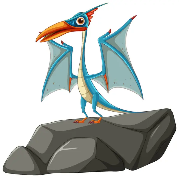 stock vector A vibrant pterosaur perched on a rock