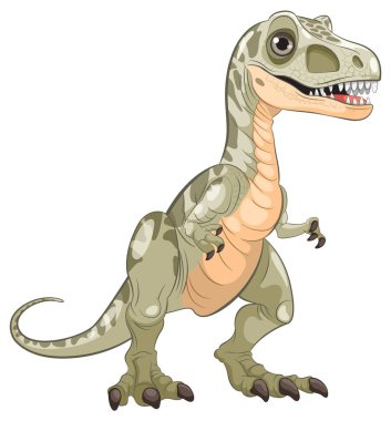 Büyük gözleri ve keskin dişleri olan sevimli bir dinozor.