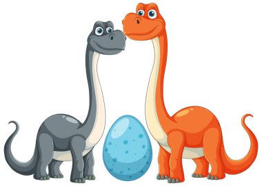 Mavi yumurtayı koruyan iki dinozor.