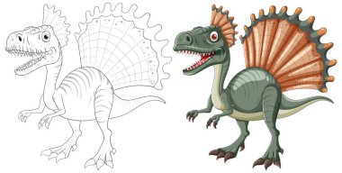 Canlı renkleri ve detaylı dış hatları olan dinozor.