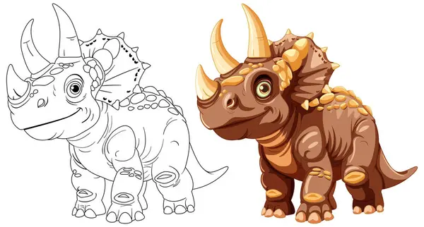 stock vector Adorable triceratops in color and outline versions