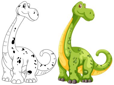 Renkli ve siyah-beyaz dinozor çizimleri