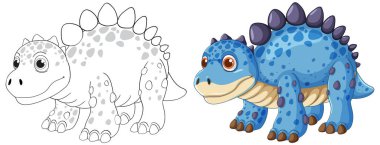 Dikenleri ve benekleri olan sevimli mavi dinozor.