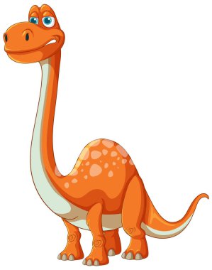 Uzun boyunlu gülümseyen turuncu dinozor.