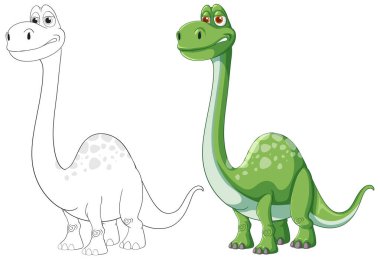 Renkli ve çizilmiş dinozor karakterleri yan yana