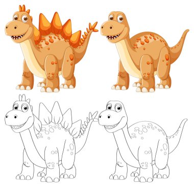 Renkli ve siyah-beyaz dinozor çizimleri