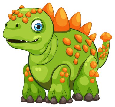 Turuncu dikenli sevimli yeşil dinozor.