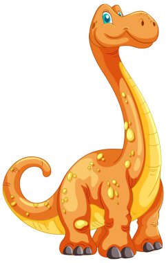 Uzun boynu ve benekleri olan gülümseyen bir dinozor.
