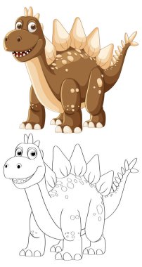 Dost canlısı bir dinozorun renkli ve ana hatları.