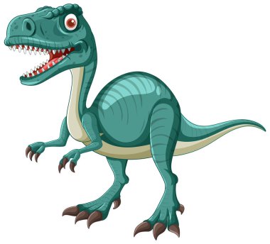 Keskin dişleri ve pençeleri olan yeşil dinozor.