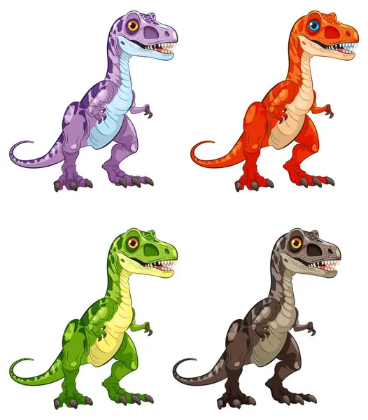 stock vector Four vibrant dinosaurs in different colors