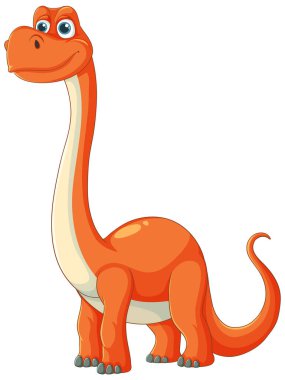 Kocaman gözleri olan gülümseyen turuncu dinozor.