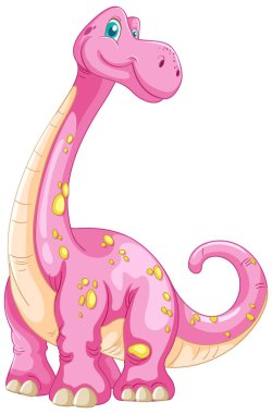 Sarı benekli, gülümseyen pembe dinozor.
