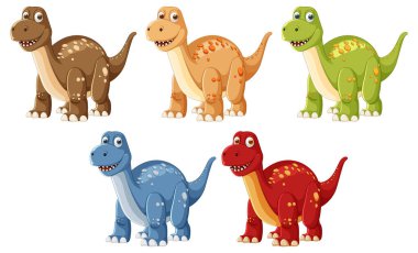 Farklı renklerde beş sevimli dinozor.
