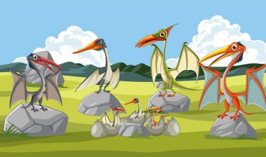 Yumurtalı Pterodactyl 'ler ve buzlu yavrular.
