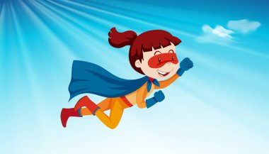 Genç süper kahraman kız gökyüzünde uçuyor