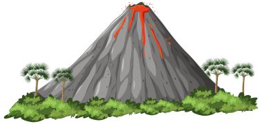 Etrafı ağaçlarla çevrili lav püsküren volkan.