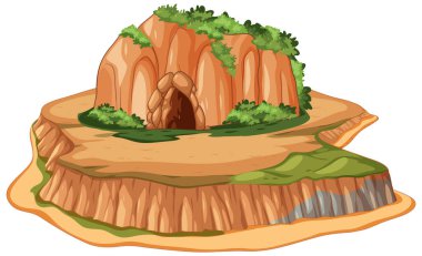 Mağarası ve yeşilliği olan kayalık arazi.