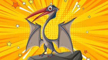 Kayanın üzerinde duran renkli Pterosaur.