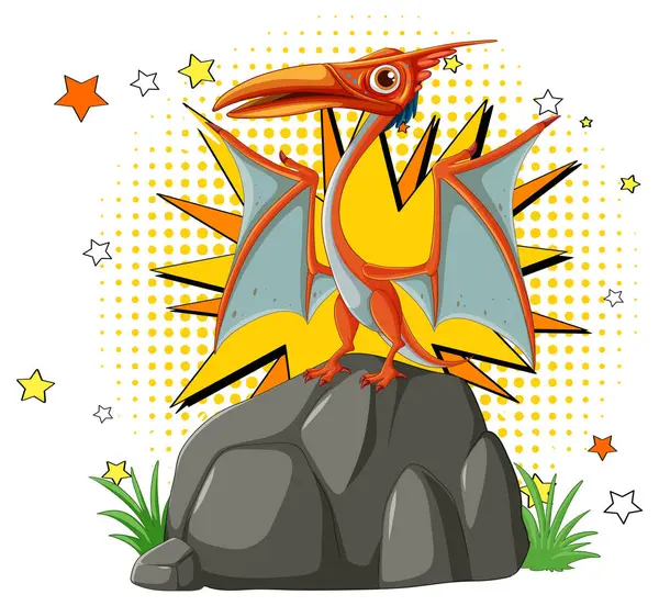 stock vector A vibrant pterodactyl standing on a rock