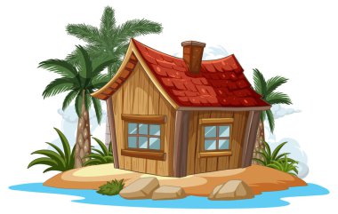 Tropikal bir adada rahat ahşap bir ev.