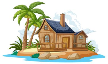Tropikal bir adada rahat ahşap bir ev.