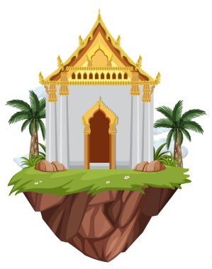 Yüzen bir kaya adasında Altın çatılı tapınak