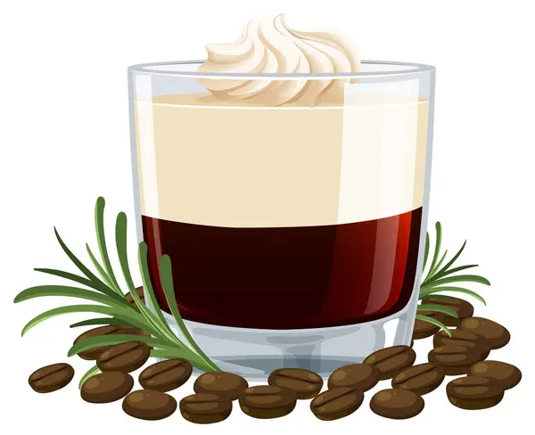 stock vector Coffee with cream and coffee beans illustration