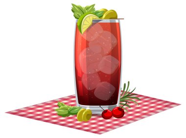 Büyük bardak buzlu kırmızı kokteyl.