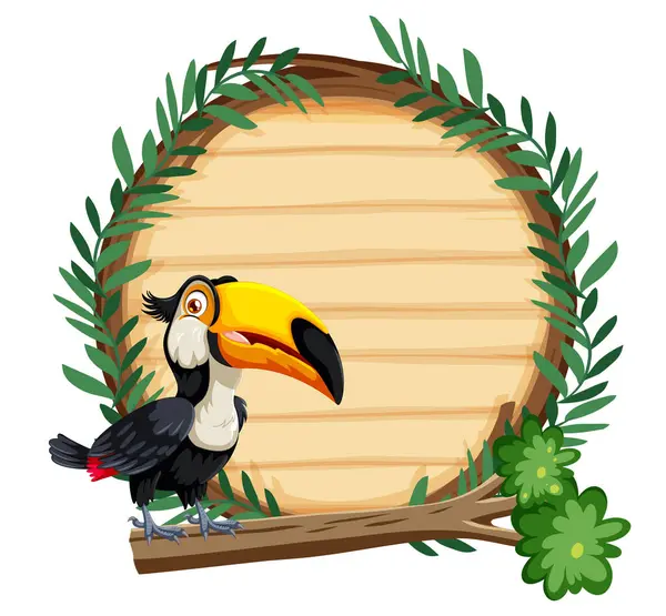 stock vector Toucan perched on branch with leafy frame