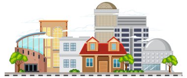 Çeşitli mimari tarzlara sahip renkli şehir manzarası