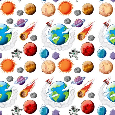 Renkli uzay temalı vektör illüstrasyon deseni