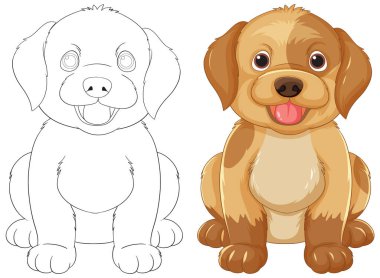 Renkli ve özet versiyonları olan sevimli bir köpek yavrusu.