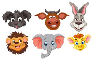 Mutlu ifadeli altı karikatür hayvan yüzü