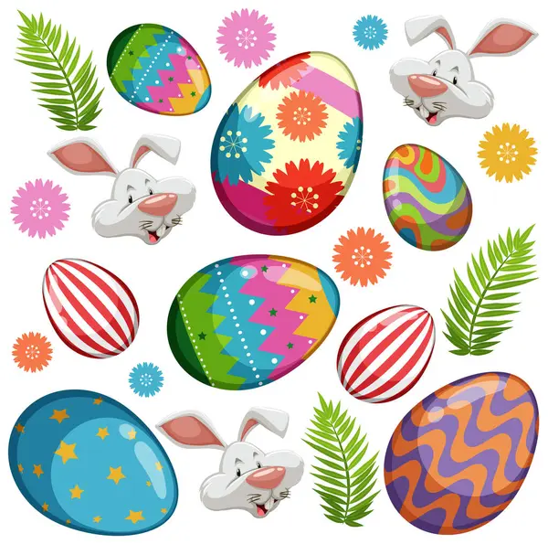 stock vector Vibrant Easter eggs with playful bunny faces