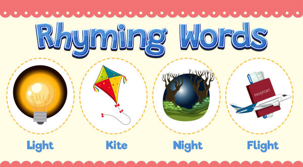 Light, kite, night, and flight rhyming words