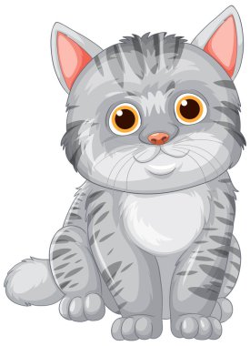 Sevimli çizgi film gri tekir kedisi oturuyor