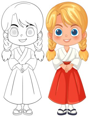 Renkli ve siyah-beyaz melek çocuk çizimi