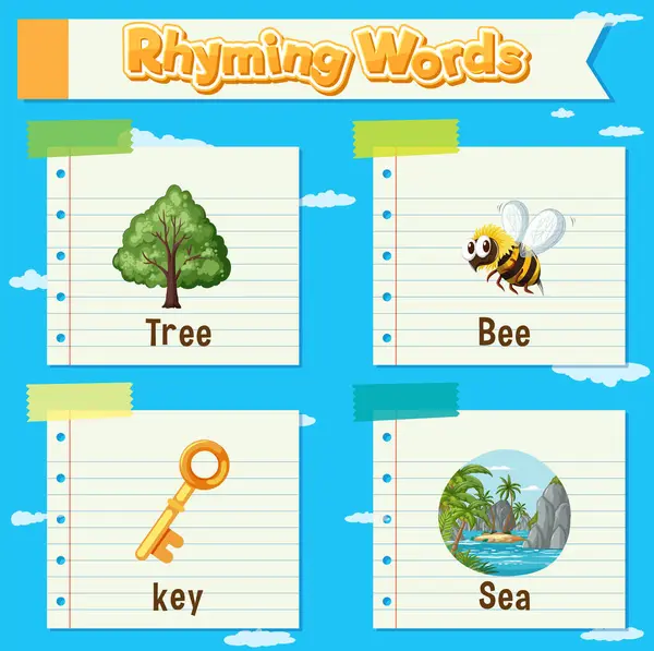 stock vector Tree, bee, key, and sea rhyming words