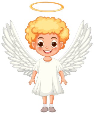 Kanatları ve halesi olan mutlu bir çocuk melek