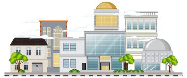 Çeşitli kentsel binaların vektör illüstrasyonu