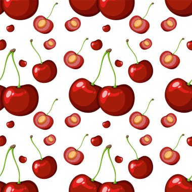 Yeşil saplı parlak kırmızı kirazlar