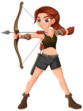 Woman aiming bow and arrow confidently clipart