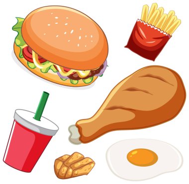 Vektör biçiminde renkli fast food ögeleri