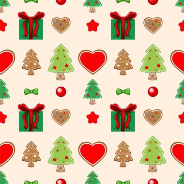 Noel temalı simgeler tekrarlanan bir desen içinde