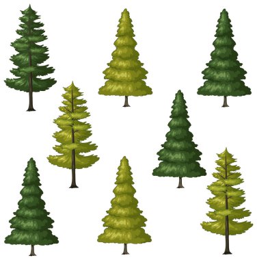 Çeşitli yeşil ağaçların vektör illüstrasyonu