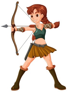 Kadın yay ve oku kendine güvenle doğrultuyor