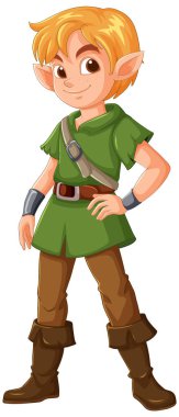 Yeşil elbiseli Elf okçusu, kendine güvenen poz