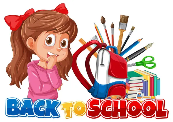 stock vector Girl with school supplies and backpack